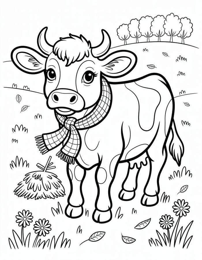 hình ảnh con bò hỗ trợ bé tập trung tô màu