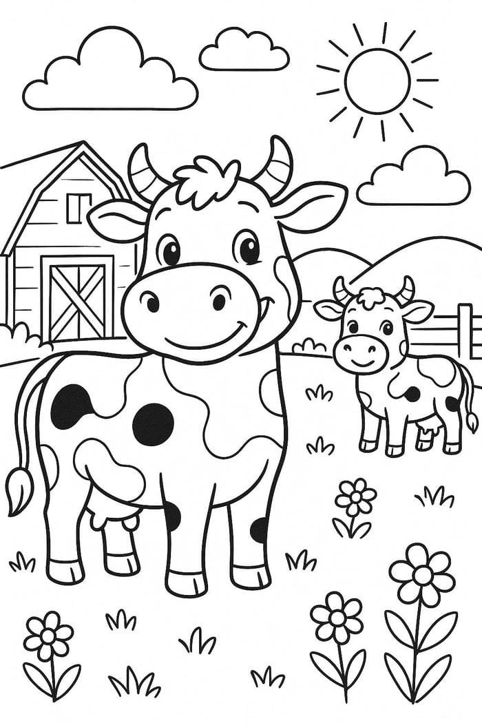 hình tô màu con bò hỗ trợ bé rèn kỹ năng