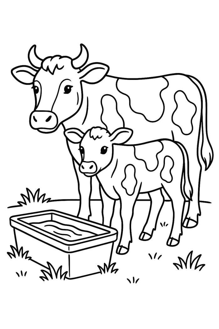 hình tô màu con bò theo chủ đề nông trại