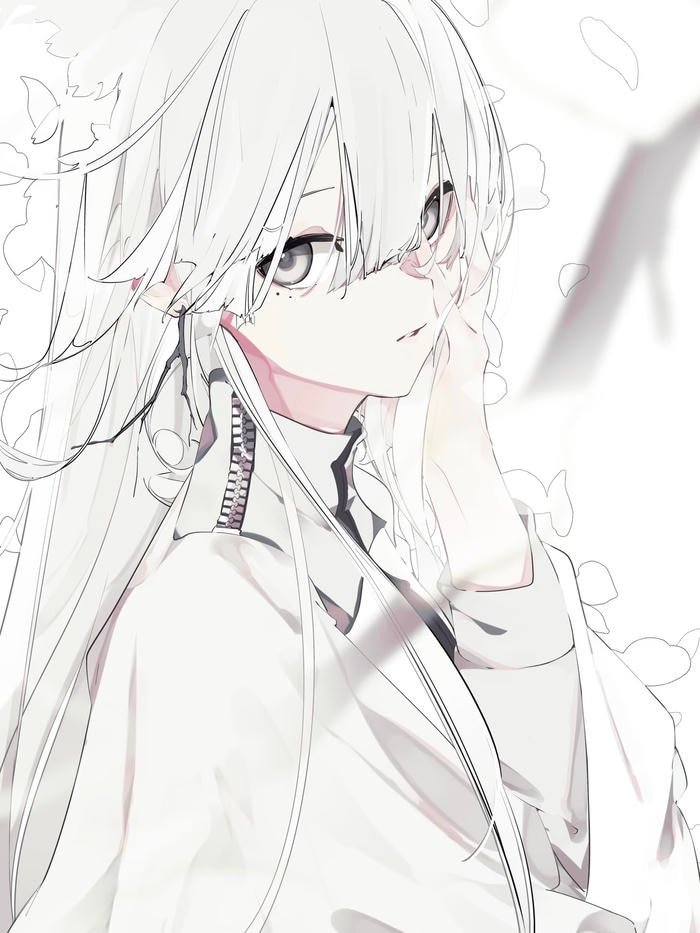 Ảnh anime girl tóc trắng mang khí chất lạnh và ánh nhìn sâu