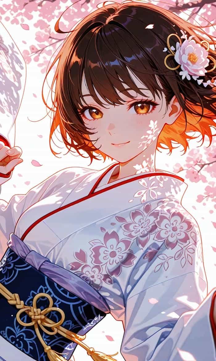 Ảnh anime nữ mặc kimono mang khí chất truyền thống