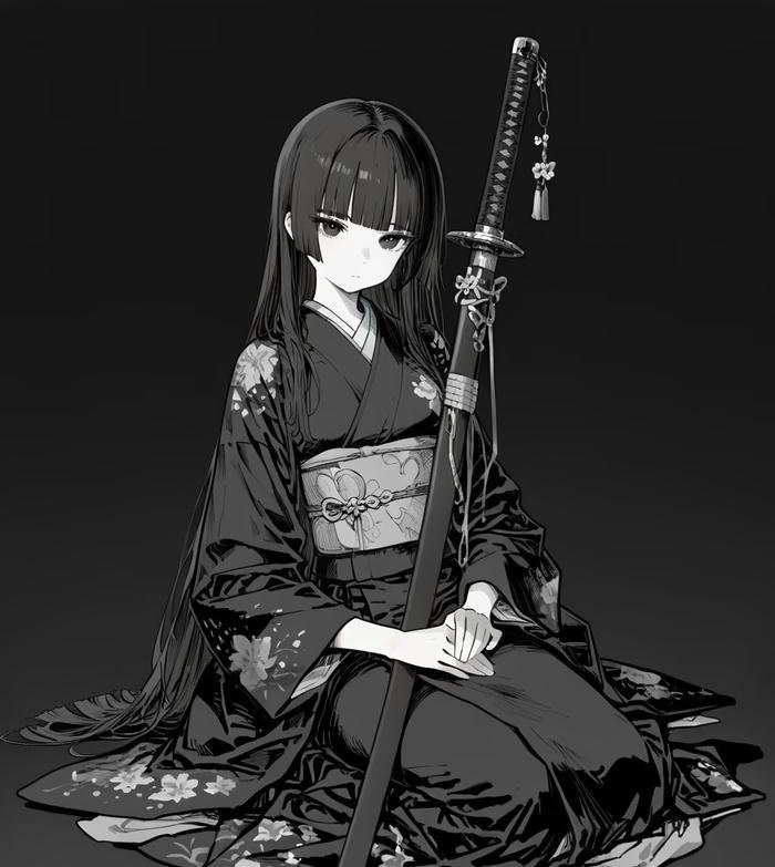 Ảnh anime nữ mặc kimono với cảm xúc trầm lắng