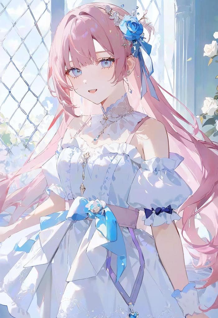 Ảnh anime nữ tóc hồng sở hữu thần thái vui tươi nổi bật