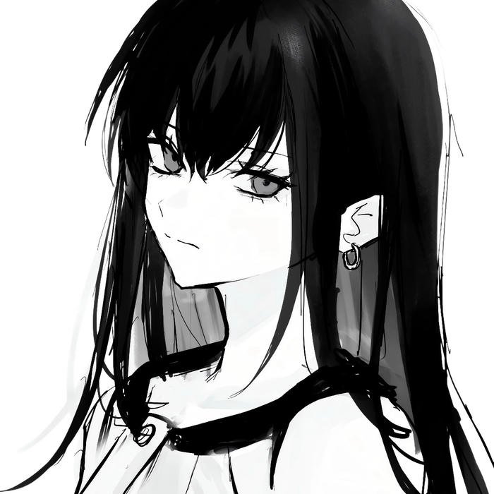 Ảnh anime nữ trắng đen với thần sắc lặng im mạnh mẽ