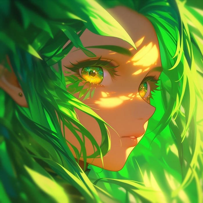 Ảnh anime xanh lá cây tỏa sáng nắng chiều