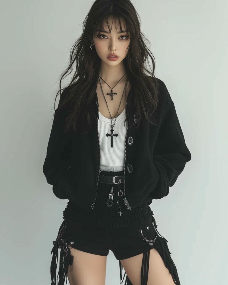 Ảnh bad girl khoác áo đen đứng tạo dáng cực chất