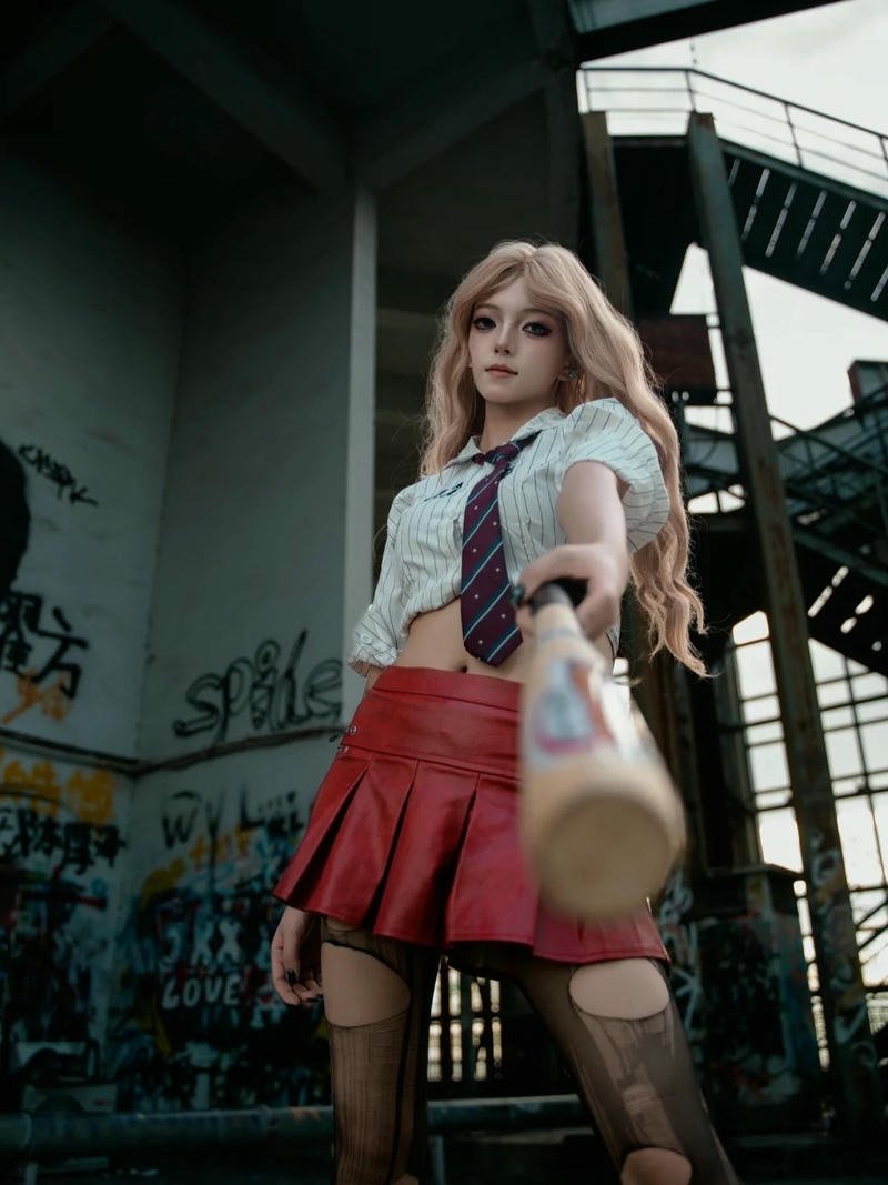 Ảnh bad girl mặc váy đỏ cầm gậy dính máu