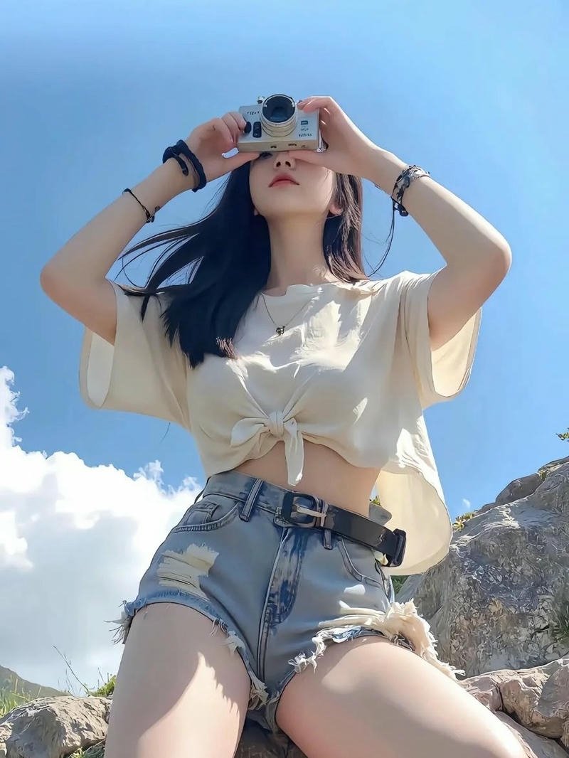 Ảnh gái xinh douyin mặc áo croptop tạo dáng dưới trời xanh