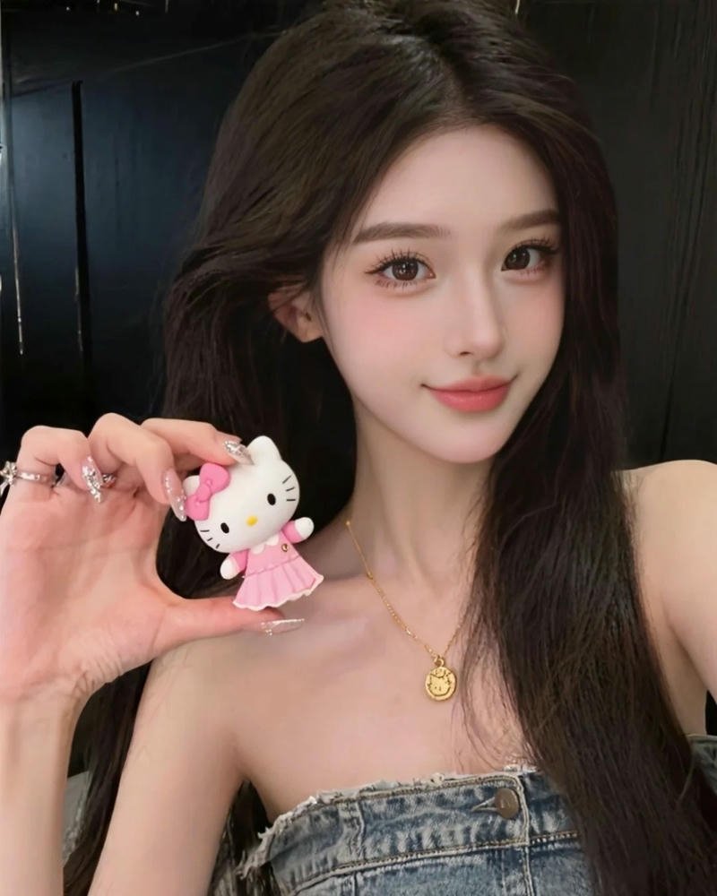 Ảnh gái xinh douyin mặc áo quây đen cầm đồ chơi