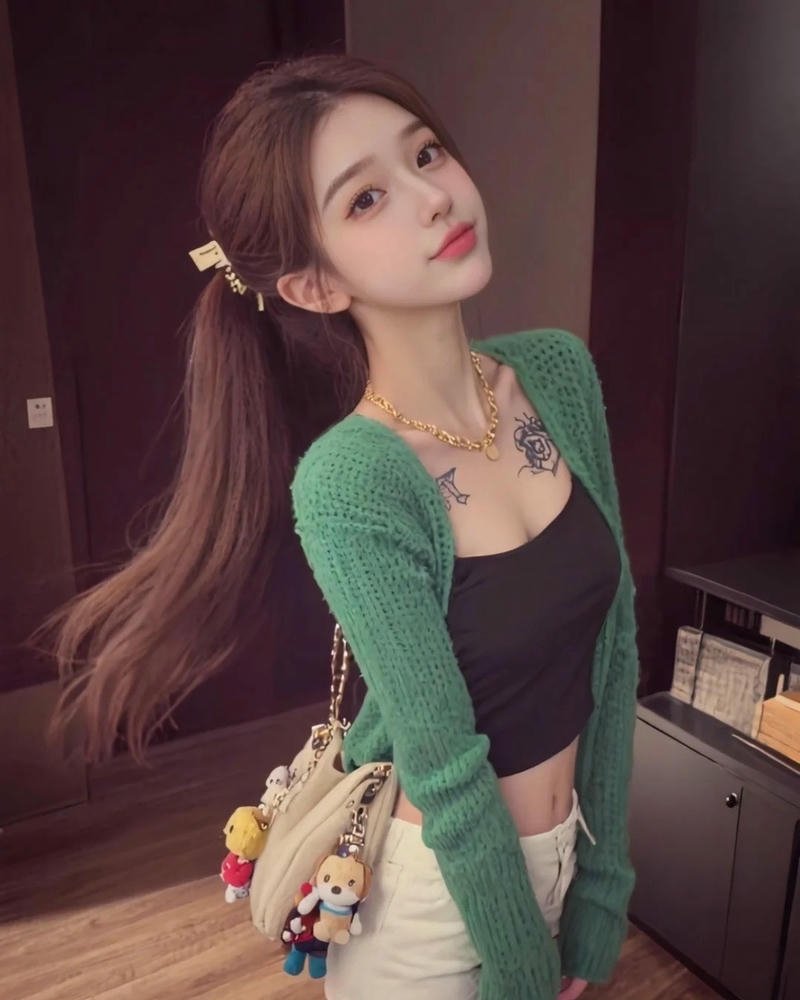 Ảnh gái xinh douyin mặc áo xanh chụp gương dễ thương