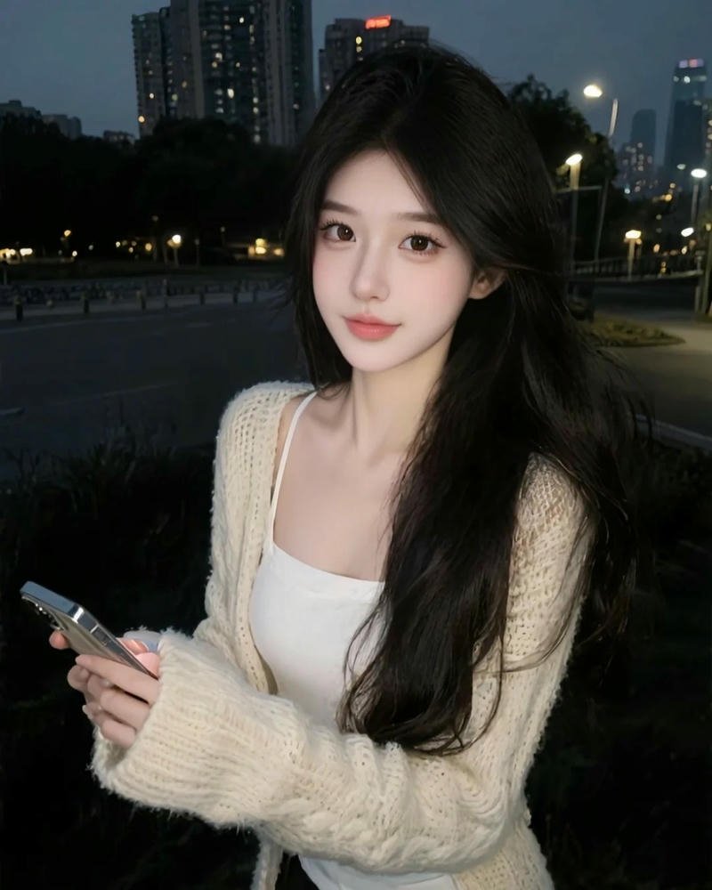 Ảnh gái xinh douyin mặc váy đen dạo phố đêm đẹp