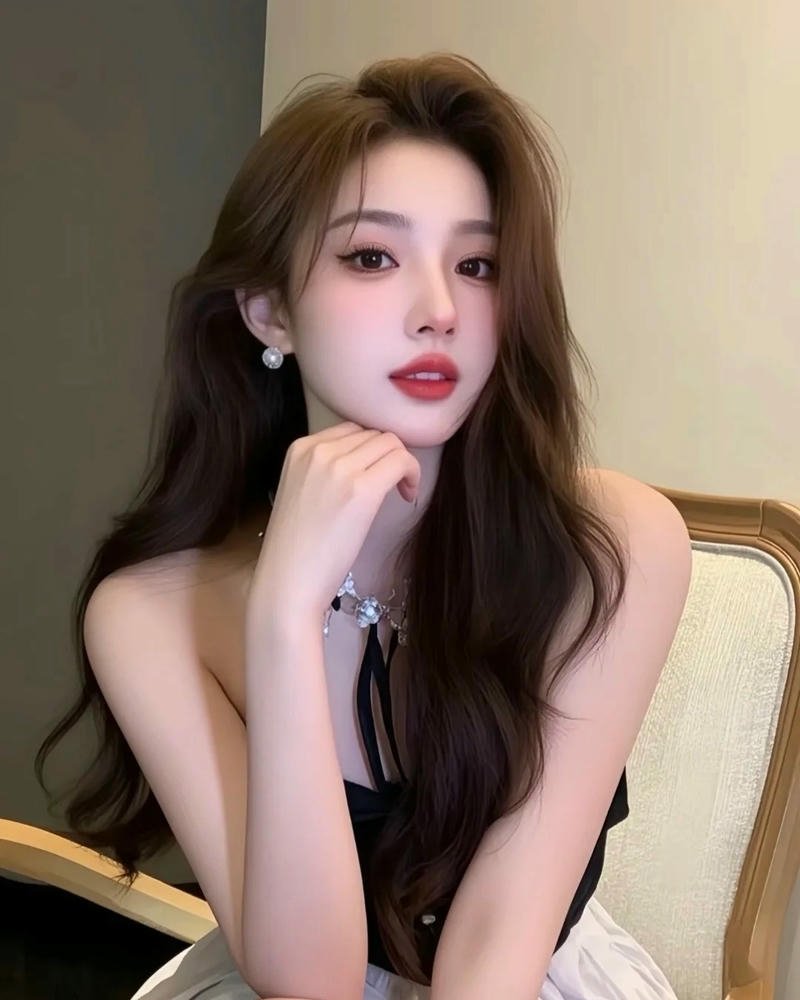 Ảnh gái xinh douyin mặc váy trễ vai ngồi ghế sang chảnh