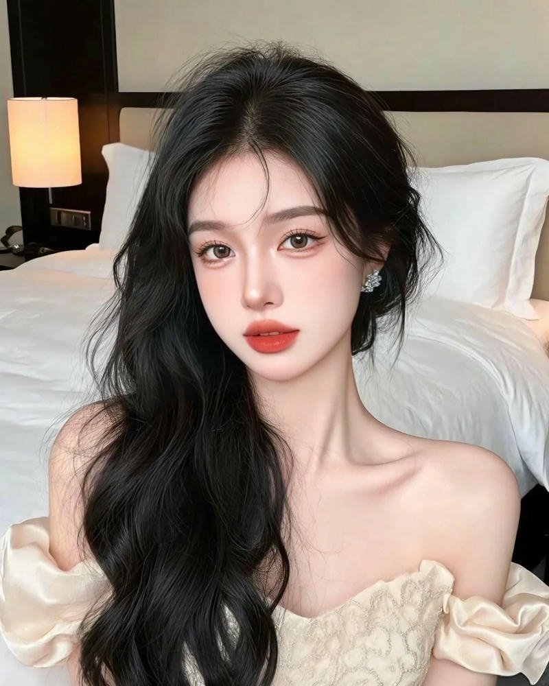 Ảnh gái xinh douyin ôm gấu bông đỏ trên giường ngủ