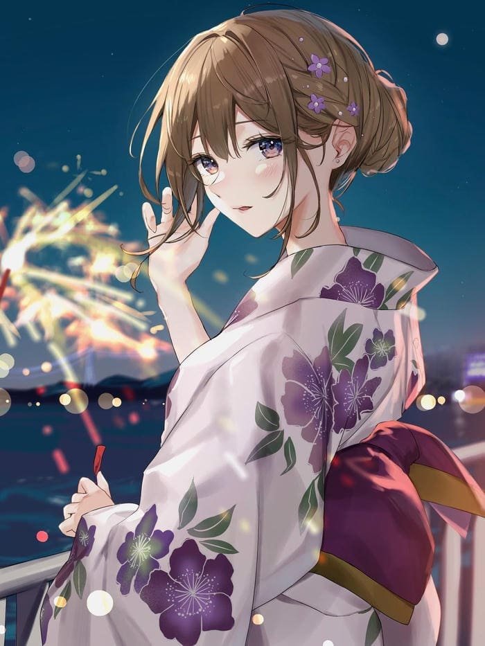Ảnh hình anime nữ mặc kimono thể hiện vẻ đẹp kín đáo