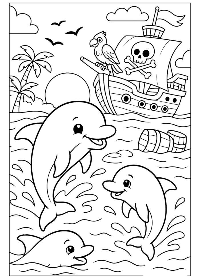 Ảnh nội dung tô màu con cá heo hỗ trợ vận động tinh thần