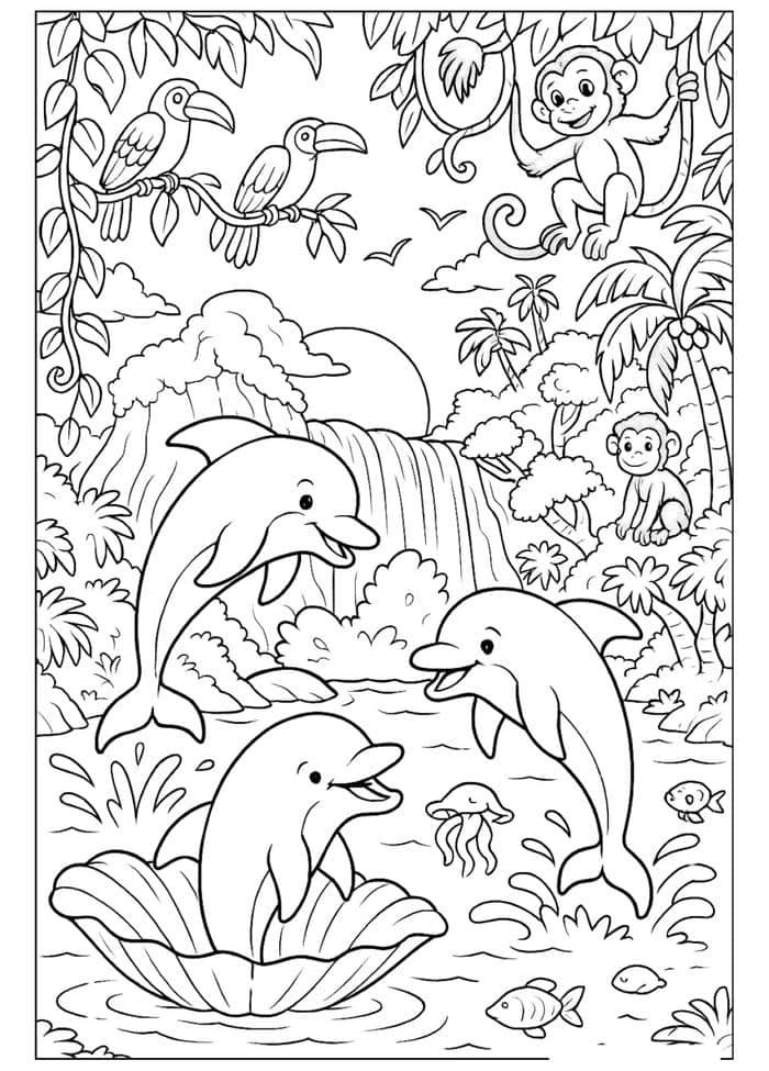 Ảnh tài liệu tô màu con cá heo cho giờ sinh hoạt nhóm