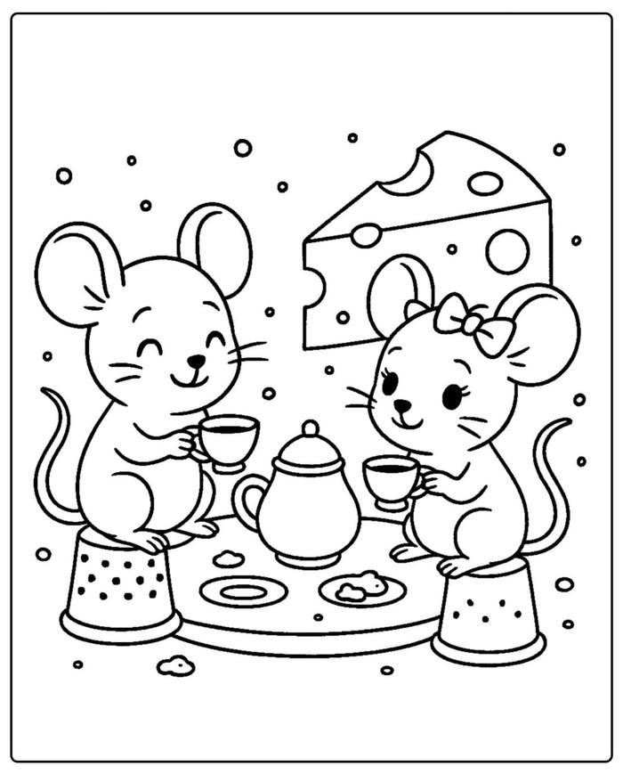 Ảnh tô màu con chuột dành cho bé mới bắt đầu học tô