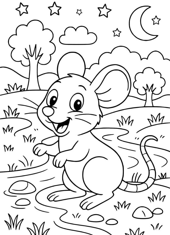 Ảnh tô màu con chuột hỗ trợ trẻ rèn luyện sự chú ý