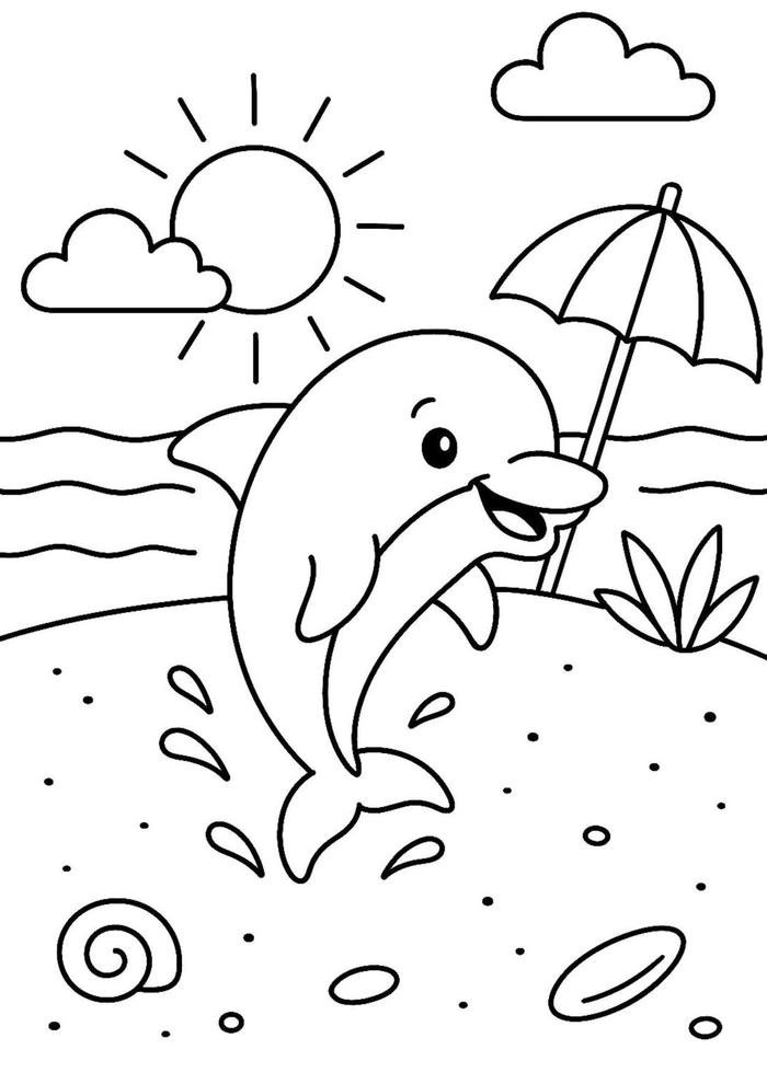 Ảnh trang tô màu con cá heo hỗ trợ kỹ năng làm việc độc lập