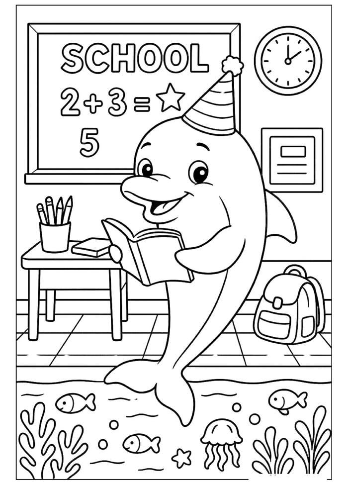 Ảnh tranh tô màu con cá heo giúp phát triển nhận thức