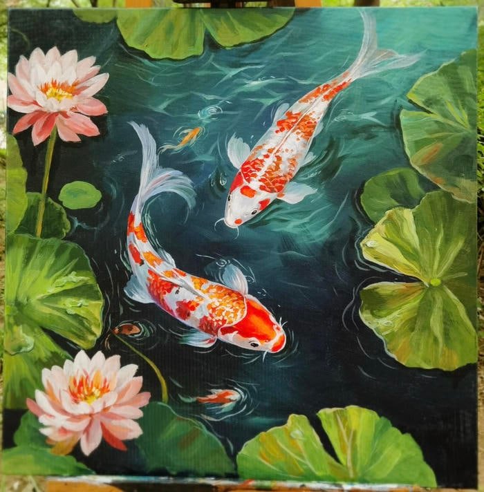 Ảnh tranh vẽ con cá thể hiện sự mềm mại tổng thể