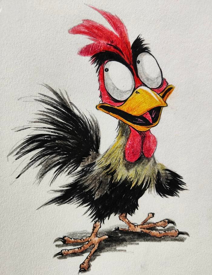 Ảnh tranh vẽ con gà thể hiện hình ảnh đời sống thường nhật