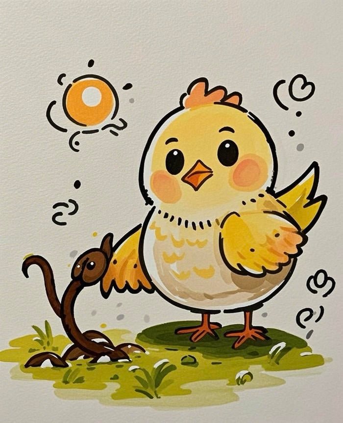 Ảnh tranh vẽ con gà thể hiện hình ảnh quen thuộc với trẻ em