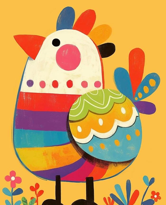 Ảnh tranh vẽ con gà thể hiện hình ảnh quen thuộc