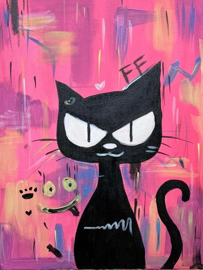 Ảnh tranh vẽ con mèo cho cảm giác tồn tại nhẹ nhàng