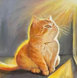 Ảnh tranh vẽ con mèo thể hiện sự tập trung nội tại