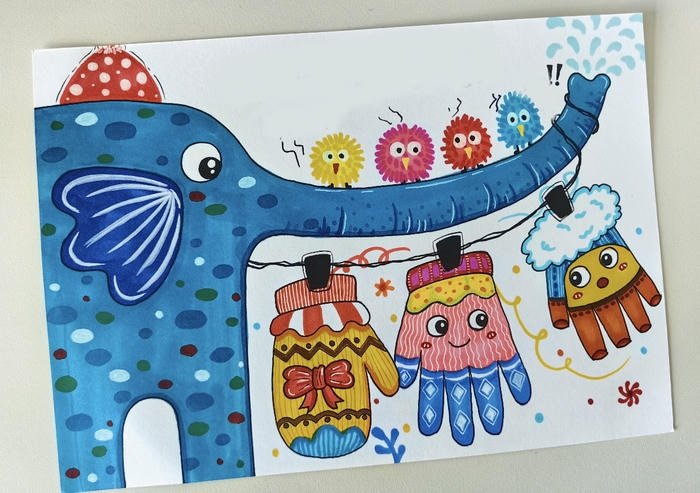 Ảnh tranh vẽ con voi vui nhộn cute