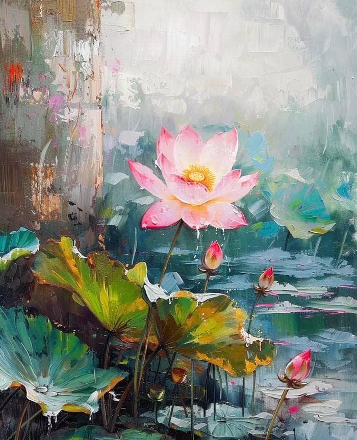 Ảnh tranh vẽ hoa sen mang vẻ đẹp tinh giản