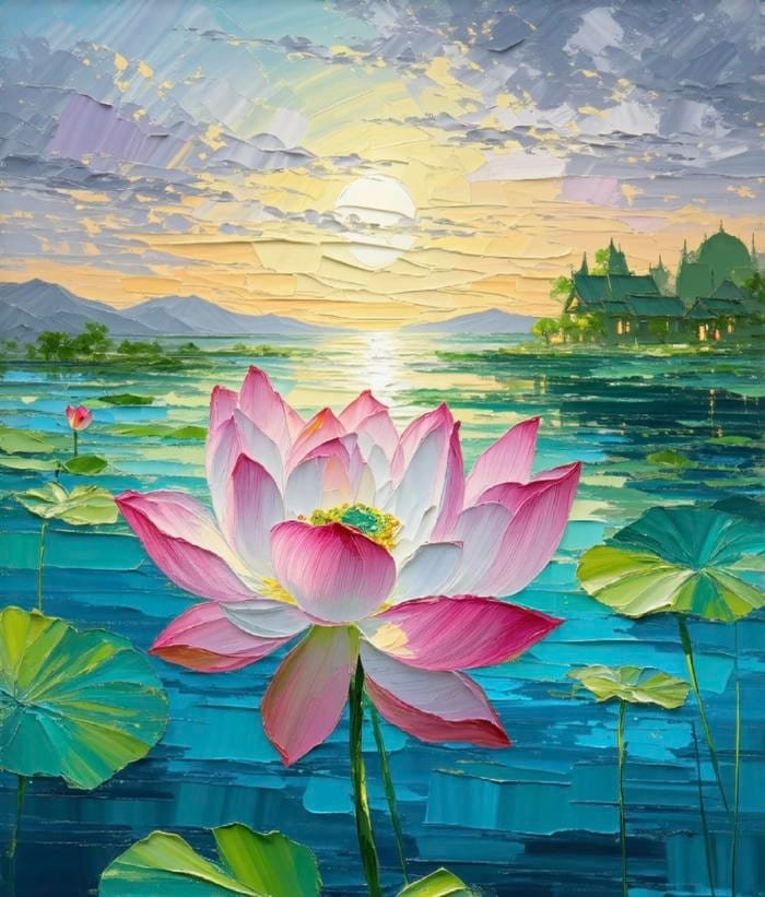 Ảnh tranh vẽ hoa sen thể hiện tinh thần Á Đông