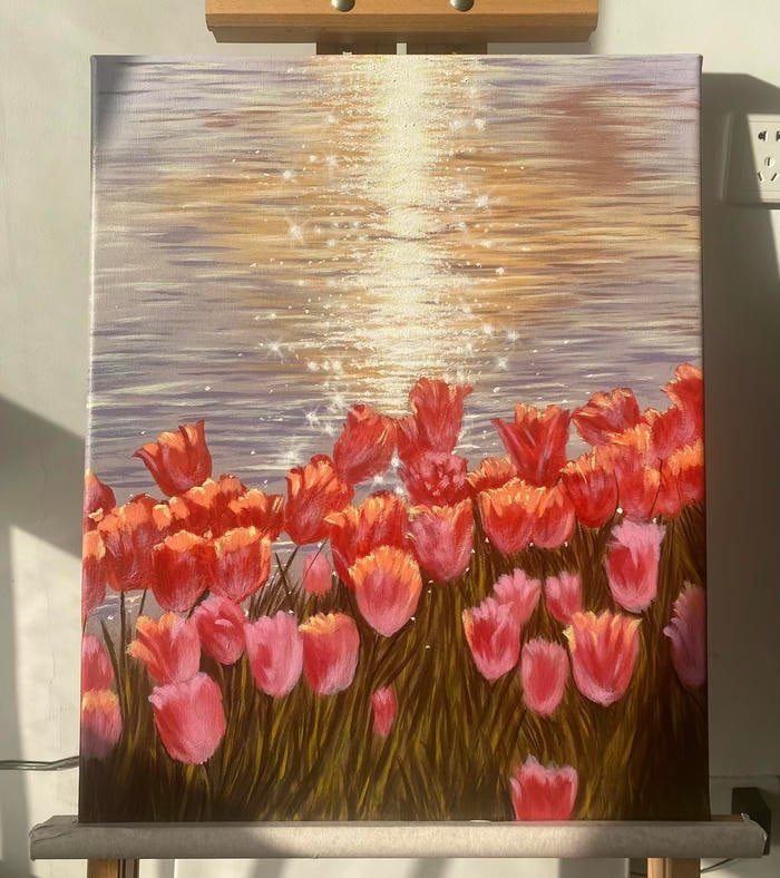 Ảnh tranh vẽ hoa tulip được sáng tác đầy cảm xúc