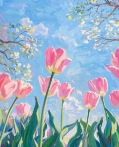Ảnh tranh vẽ hoa tulip mang cảm hứng thiên nhiên tươi mới