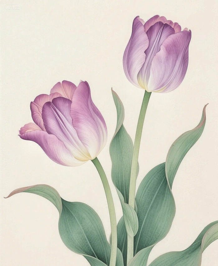 Ảnh tranh vẽ hoa tulip mang phong cách nghệ thuật tinh tế