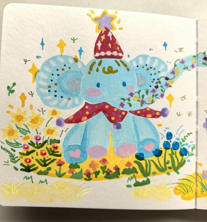 Ảnh vẽ con voi con nhỏ đội mũ