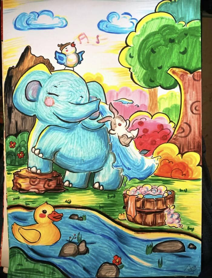 Ảnh vẽ con voi đang đi trong rừng