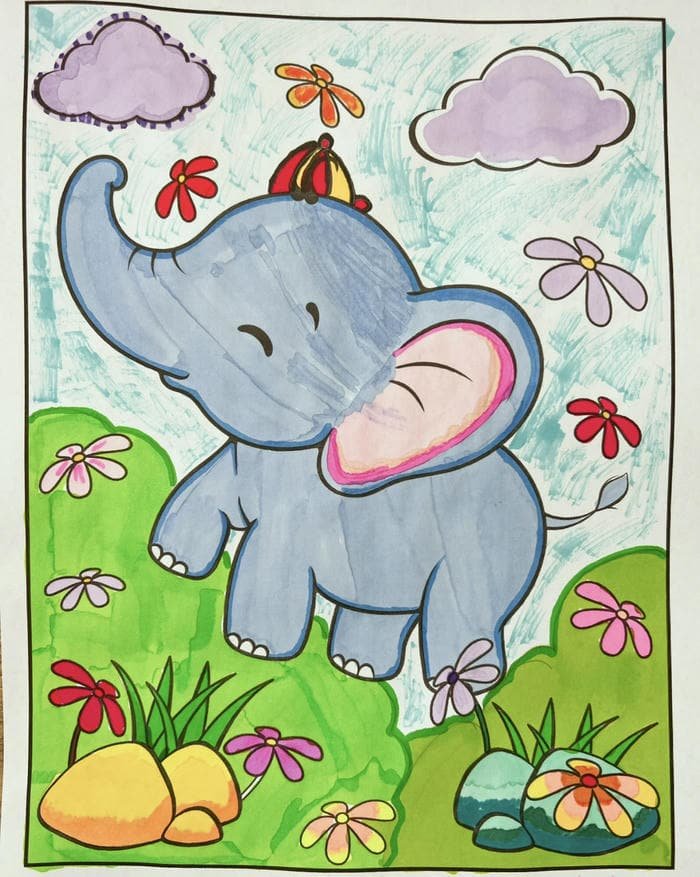 Ảnh vẽ con voi hoạt hình cực to