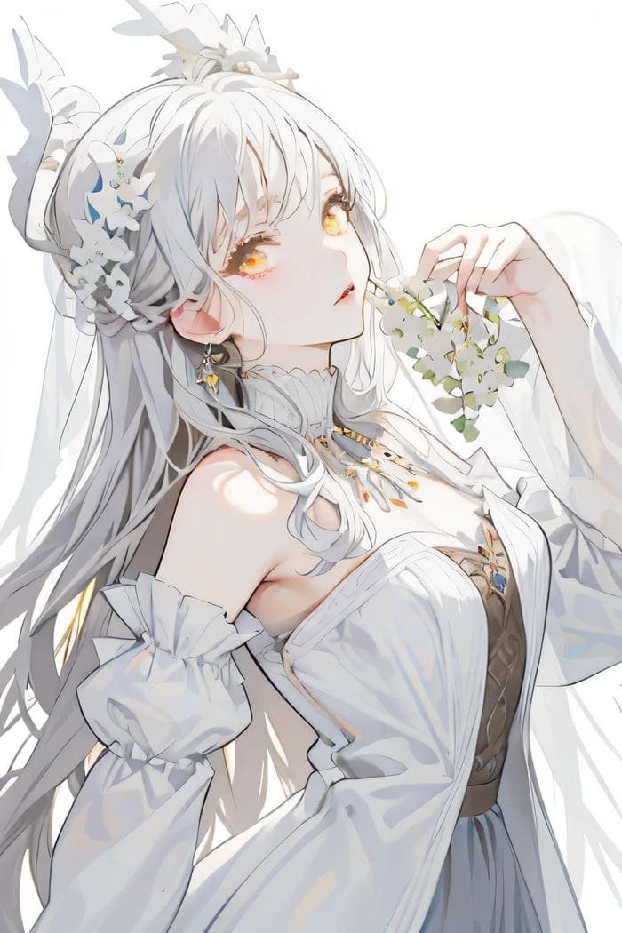 Bức ảnh anime girl tóc trắng mang nét đẹp phi thực mơ hồ