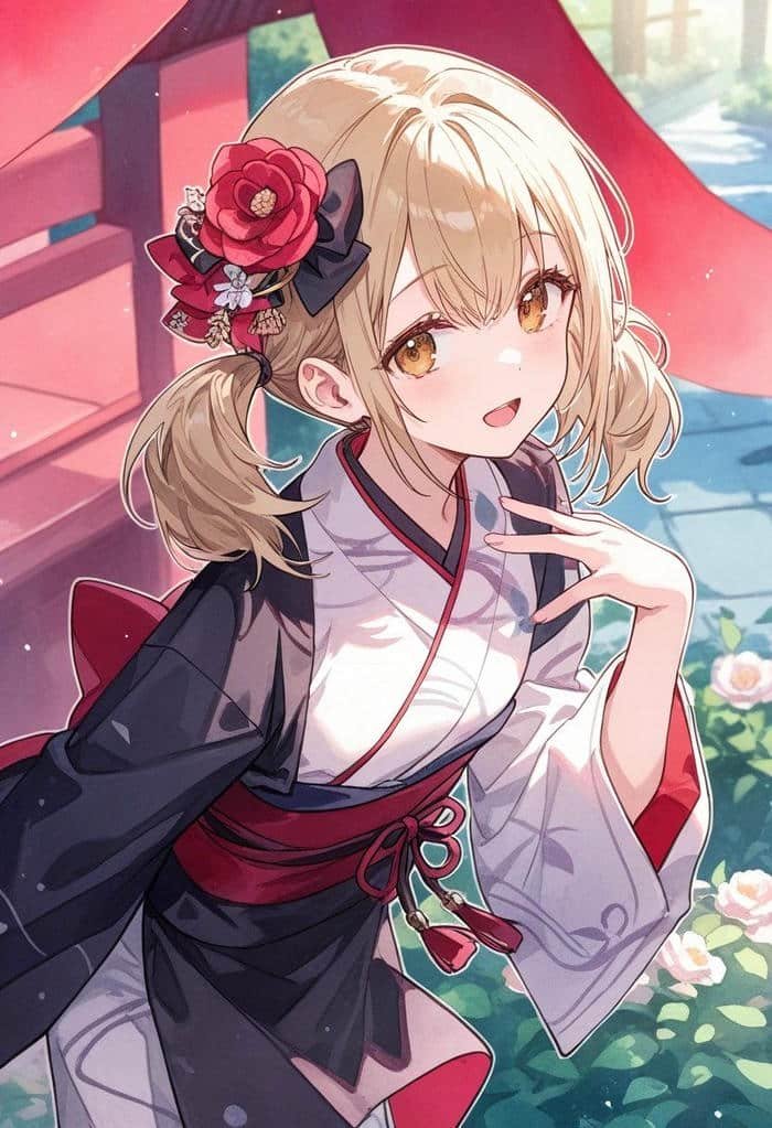 Bức ảnh anime nữ mặc kimono gợi cảm xúc thanh nhã