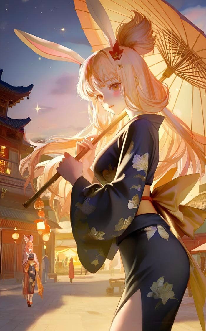 Bức ảnh anime nữ mặc kimono gợi vẻ đẹp cổ xưa