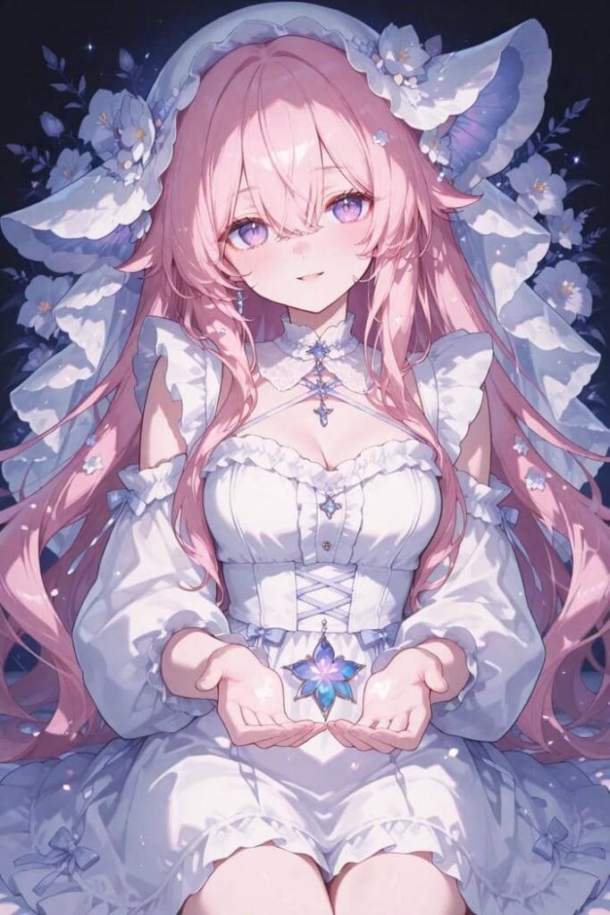 Bức ảnh anime nữ tóc hồng mang tinh thần tích cực yêu đời