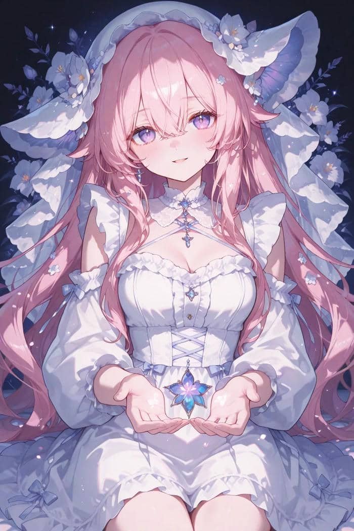 Bức ảnh anime nữ tóc hồng mang tinh thần tích cực yêu đời