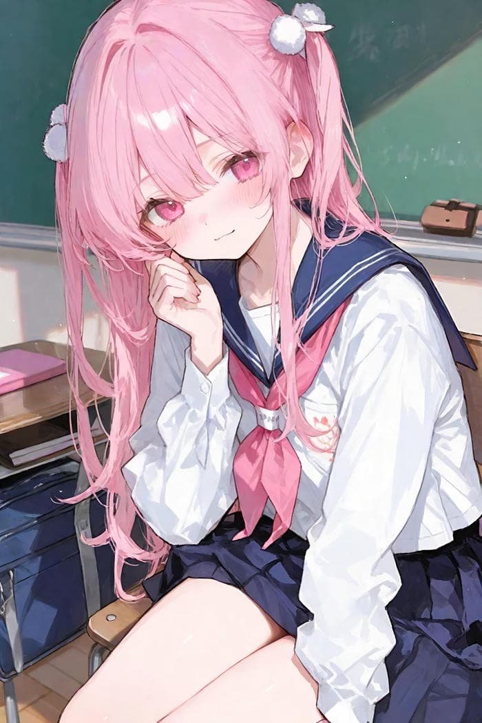 Bức ảnh anime nữ tóc hồng thể hiện tinh thần lạc quan tích cực