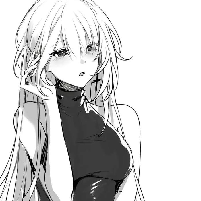 Bức ảnh anime nữ trắng đen mang tinh thần suy tư