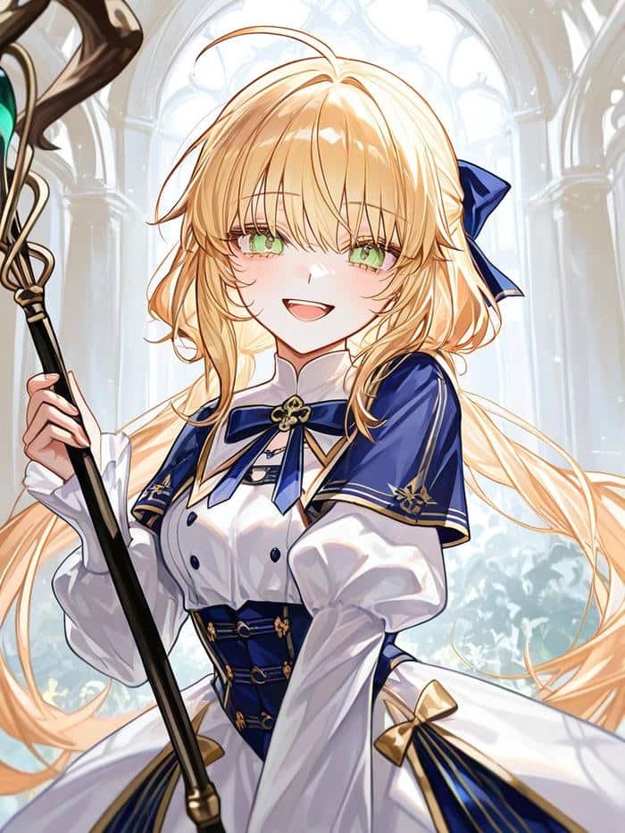 Bức ảnh anime tóc vàng thể hiện cảm xúc tích cực