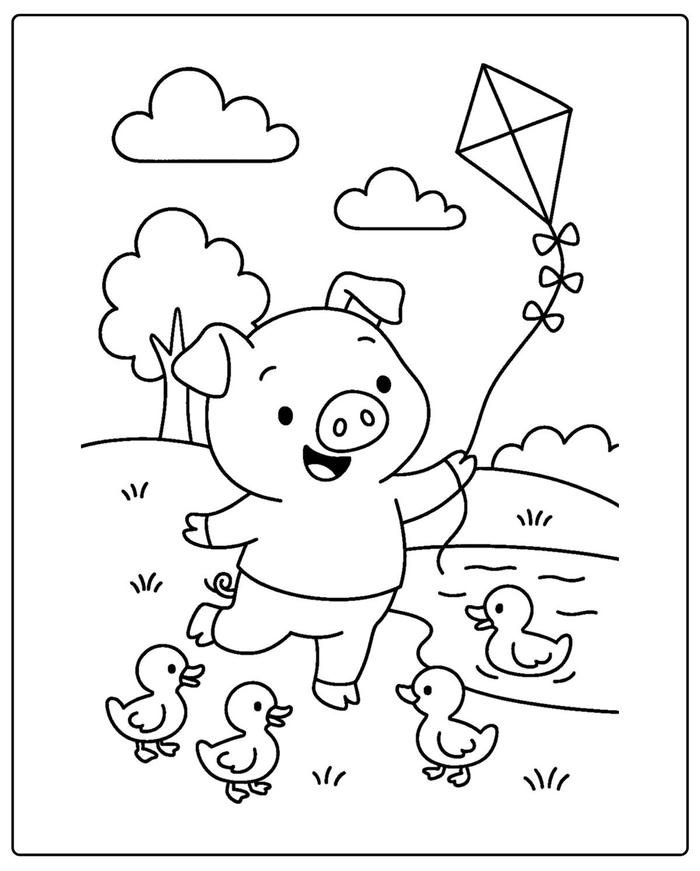 Bức ảnh tô màu con heo tạo không gian giải trí nhẹ