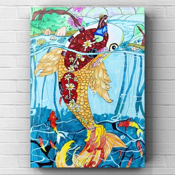 Bức ảnh tranh vẽ con cá mang phong cách vẽ thư giãn