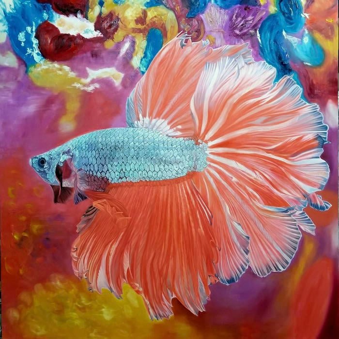 Bức ảnh tranh vẽ con cá thể hiện sự liên tục của hình khối